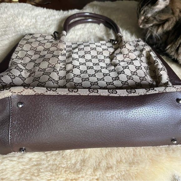 Authentic Gucci Tote Bag GG Canvas Brown Cinghiale Leather Great Condition! - Picture 6 of 16
